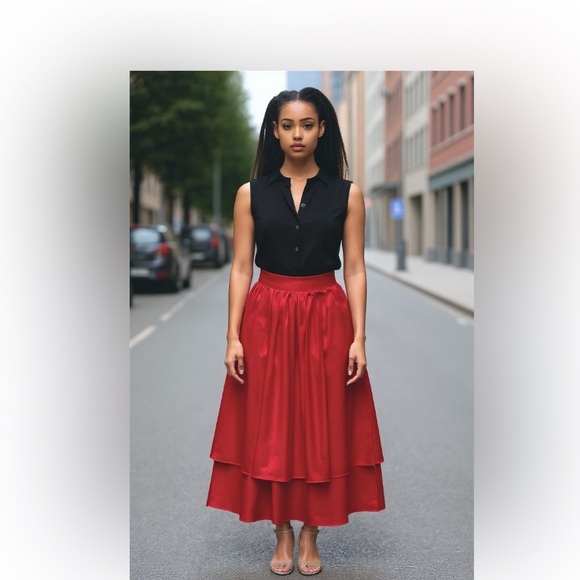 Making the Cut Red Satin Skirt SZ S Women's Holiday Coquette Feminine Minimalist - Picture 1 of 10